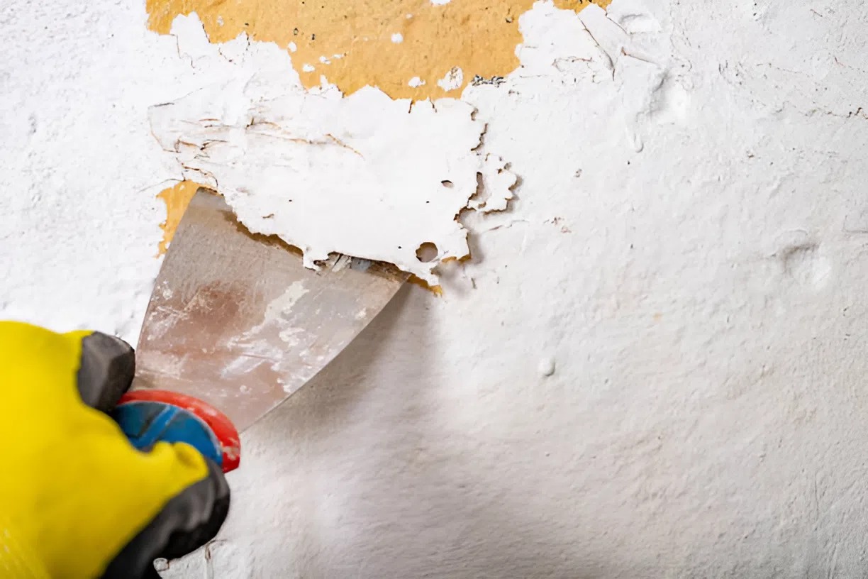 House painter in Cedar Heights, CO, repairing a wall after wallpaper removal