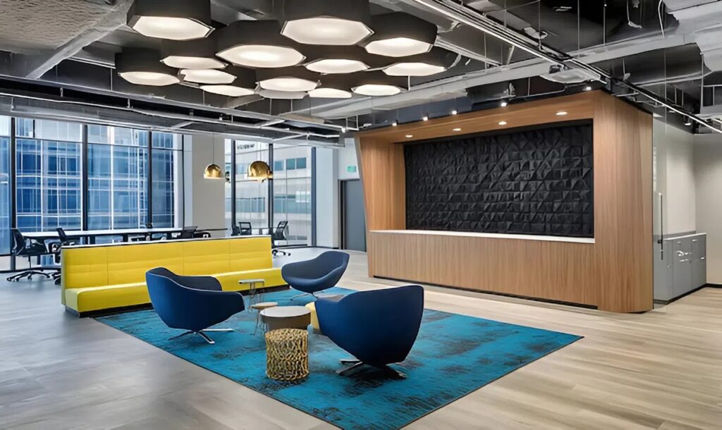Modern office interior with sleek accent walls painted by a painting company in Old Colorado City, CO.